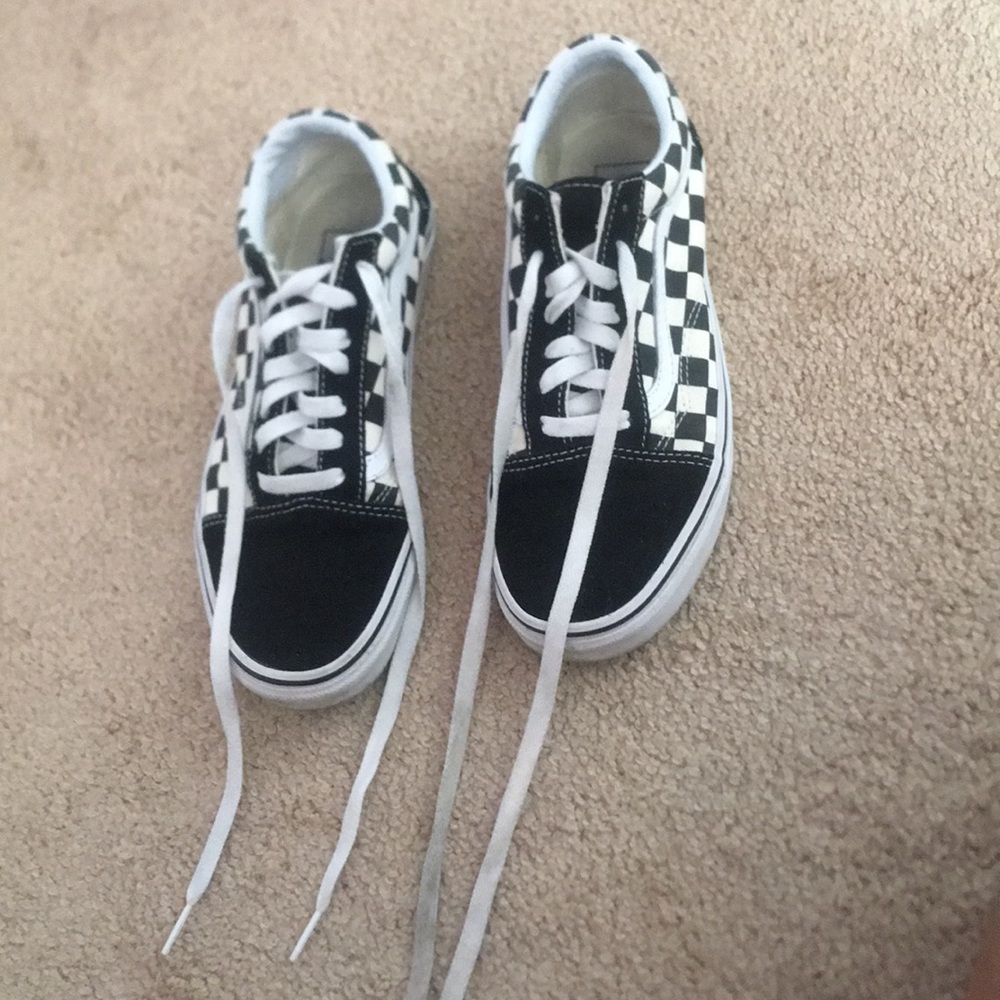 Checkered white and black vans